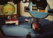 A behind-the-scenes view of the original set, identical to the original American version, but with 4 players instead of 5 per team