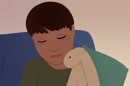 "Boy Hugs Bunny" by autistic artist Miss Luna Rose