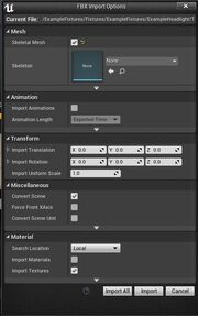 An example import dialogue for a Skinned Mesh. This should be un-ticked for other sub-mesh types