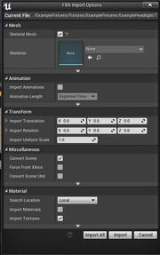 An example import dialogue for a Skinned Mesh