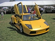 The Murciélago features the familiar Lamborghini scissor doors