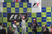 The podium, from left to right: , Button and Webber.