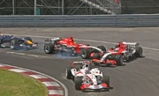The two  drivers,  and , collided on the first lap of the race.