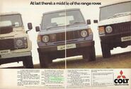 a 80's Mitsubishi Shogun and Range Rover brochure