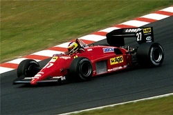 Alboreto at the . The Italian took the race win, eleven seconds ahead of the World Champion-to-be .