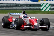 Olivier Panis driving for Toyota at the  at , his 150th Grand Prix.
