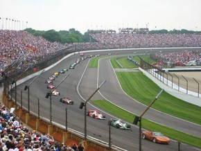 The pace car leads the field past an accident site at the .
