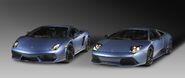 The Gallardo LP560-4 Ad Personam with its bigger brother, the Murcielago LP640.