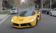 A LaFerrari in Giallo Modena in Beverly Hills, driven hard.