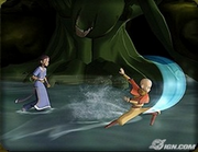 Katara et Aang combattent le monstre des marais