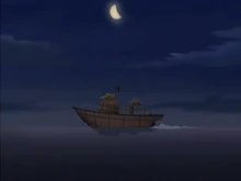 Un ferry du Royaume de la Terre, partie de la flotte qui transportait des réfugiés à travers les lacs de l'Est et de l'Ouest.