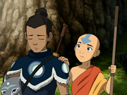 Aang spricht Sokka Mut zu