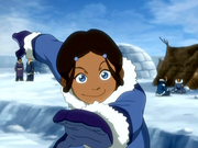 Young Katara throwing a snowball