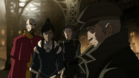 Korra, Tenzin and Lin learn of Hiroshi's being an Equalist