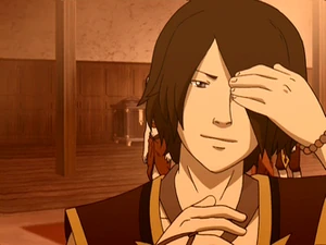 Ruon-Jian die zoals altijd zijn haarlok naar achteren veegt.