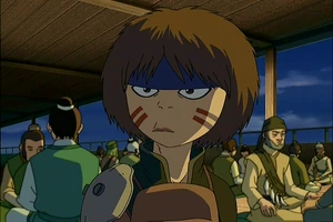 Smellerbee kijkt verontwaardig omdat Iroh haar een knul noemde.