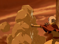 Aang creates earth wall