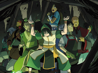 Toph holding back the cave-in