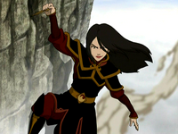 Azula hanging from a cliff