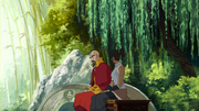 Korra hablando de su plan con Tenzin