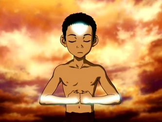 Aang meditando en Estado Avatar