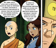 Aang y Katara hablando con Kuei