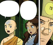 Katara und Aang reden mit Kuei