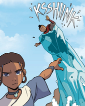 Katara freezes the overconfident Fire Nation soldier