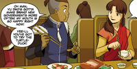 Sokka asks Yee-Li to try the turtleduck