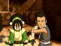 Sokka y Toph preparándose para pelear