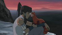 Pabu comforting Korra