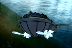 Onderzeeër die twee ijstorpedos afschiet.