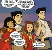 Mako, Bolin, Jinora, and Opal find out about Korra and Asami