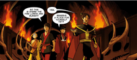 Zuko, Aang, Kei Lo, and Mai in the Dragonbone Catacombs