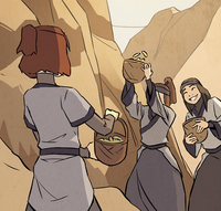 Suki and her sisters harvesting dumpling weed