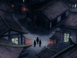 Hama's village at night