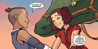 Sokka and Suki are reunited in Cranefish Town