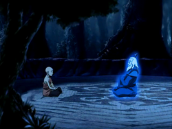 Aang talks to Roku's spirit