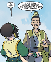 Lao thanks Toph for bringing Aang to Cranefish Town