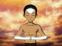 Aang meditating into the Avatar State