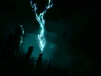 Lightning striking in the distance.