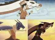 Wan, Aang und Zuko beim Tanz der Drachen