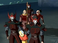 The guards escort Aang to the prison hold