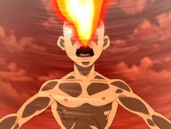 Aang breathes fire
