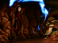 Azula firebends at Toph