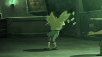 An airbender is hit with an earth disk