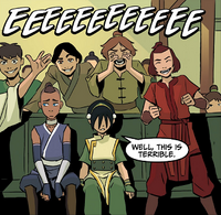 Suki, Sokka, and Toph Beifong at a concert