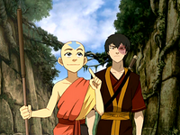 Aang and Zuko in the Sun Warrior city