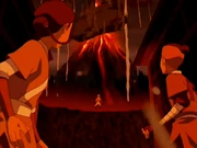 Aang Deteniendo el Volcán.