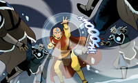 Aang fights Gilak's warriors